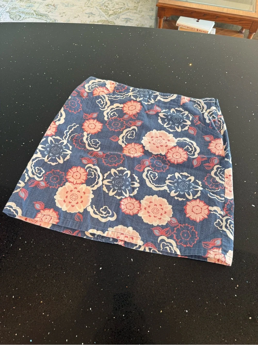 Loft Floral Print Blue Cotton Blend Mini Skirt